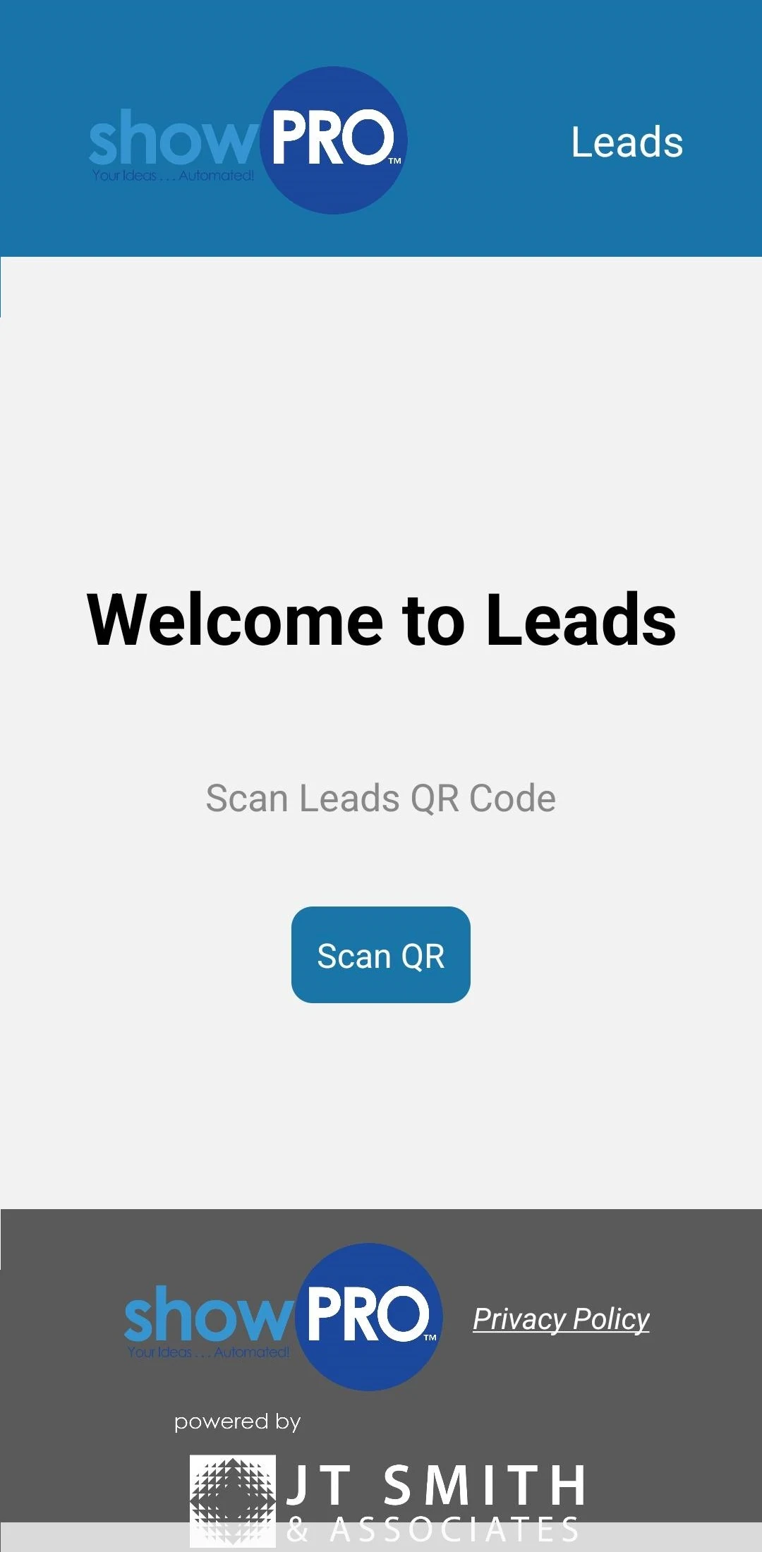 showPRO Leads Mobile App Screen
